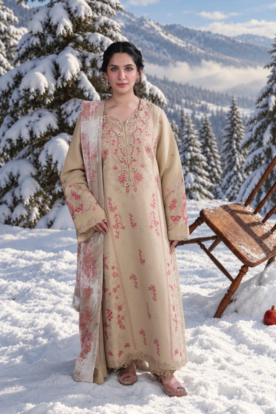 Rang Rasiya Carnation Embroidered Karandi Unstitched 3Pc Suit D-08 Winter Petal