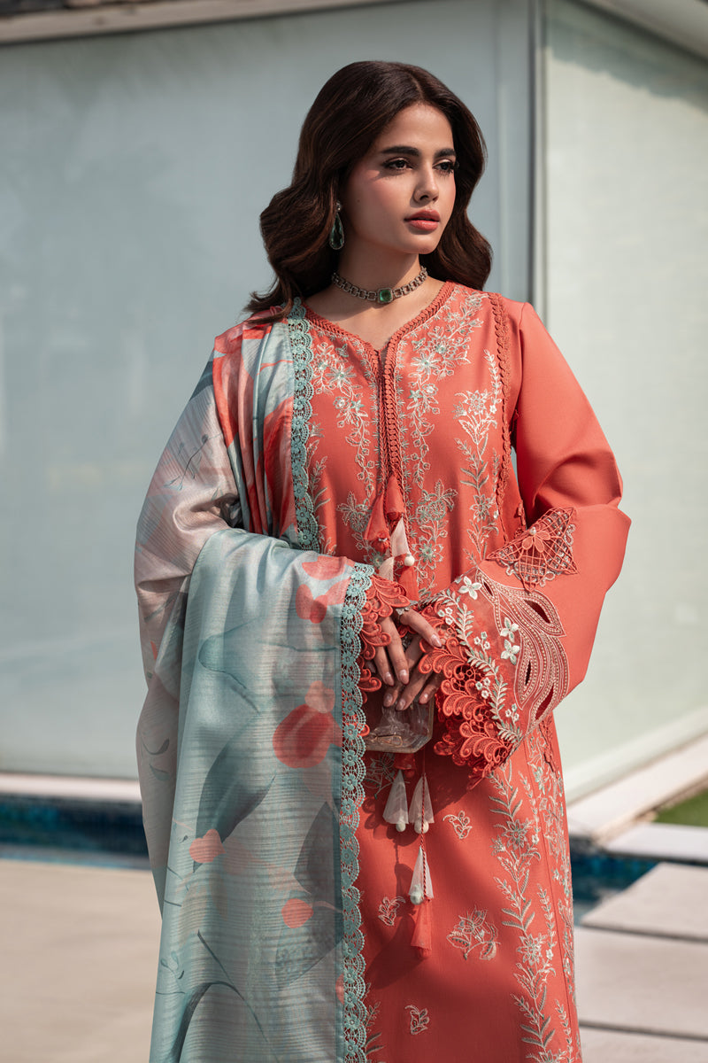 Rang Rasiya Carnation Embroidered Lawn Unstitched 3Pc Suit D-03 LEEZA