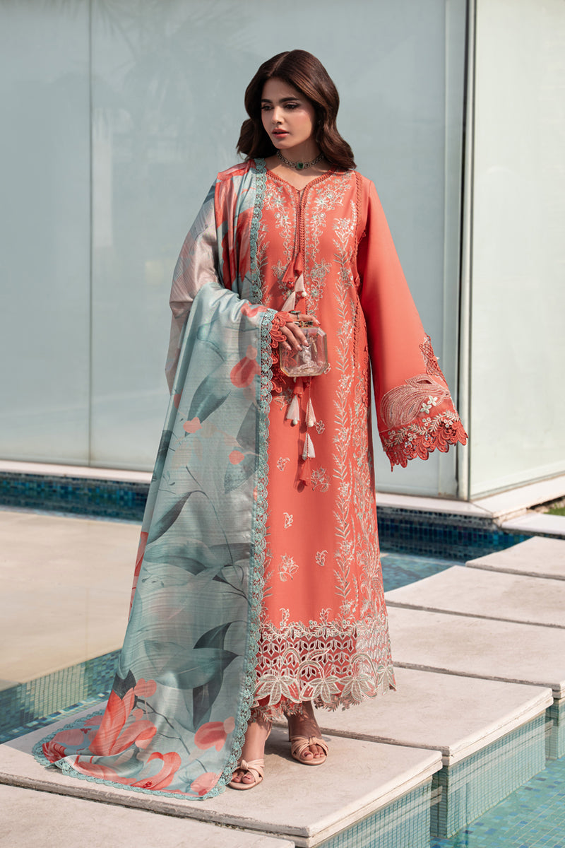 Rang Rasiya Carnation Embroidered Lawn Unstitched 3Pc Suit D-03 LEEZA