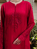 Faiza Faisal Signature Pret Dyed Embroidered Thai Silk 3Pc Suit - RUBY