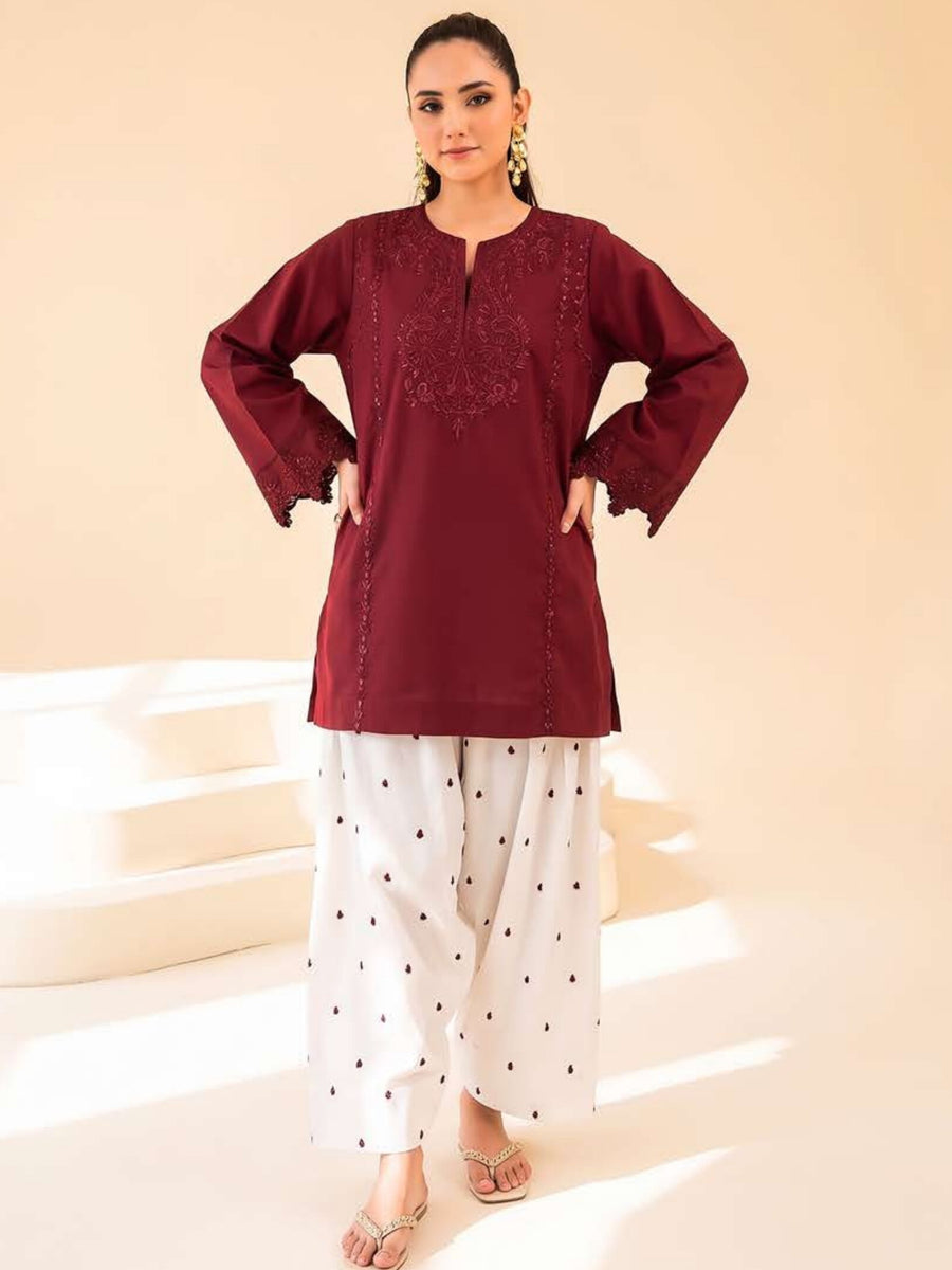 Faiza Faisal FNF Cords Embroidered Lawn Pret 2Pc Suit - RUBY FUSION
