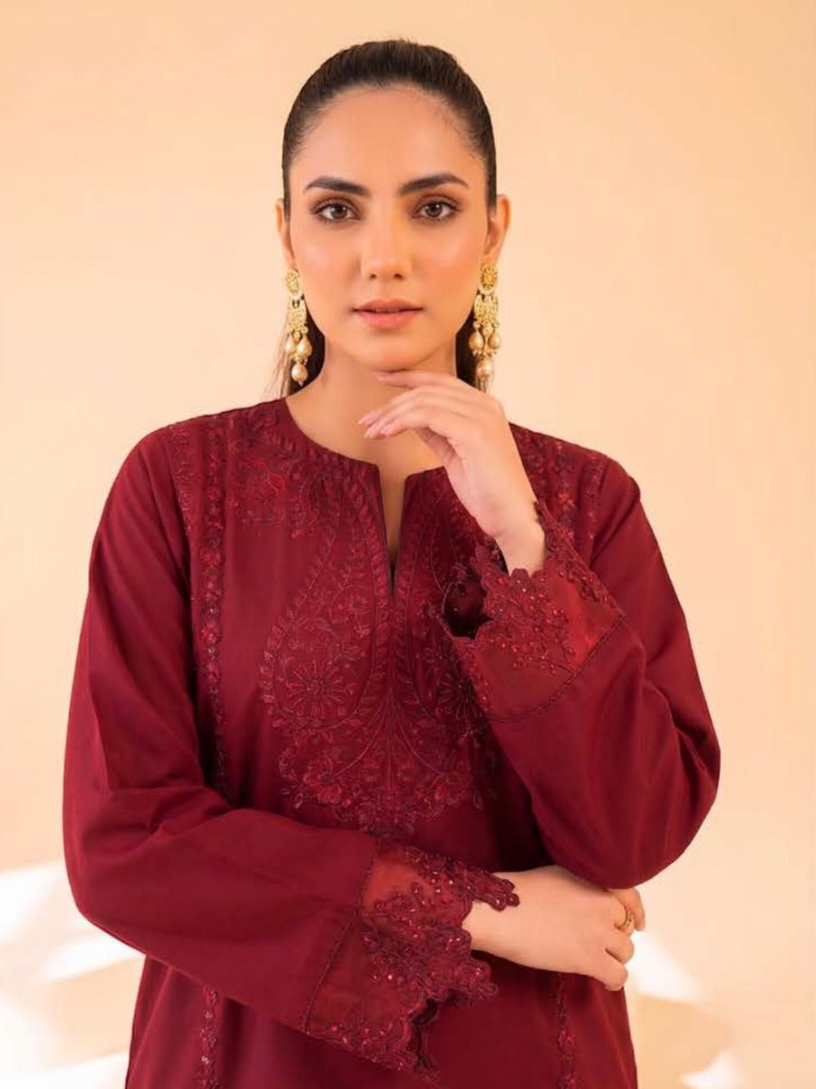 Faiza Faisal FNF Cords Embroidered Lawn Pret 2Pc Suit - RUBY FUSION