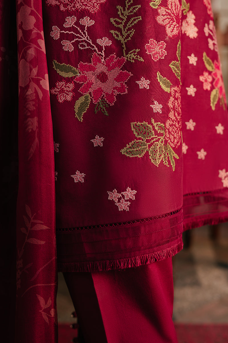 Cross Stitch Eid Lawn Unstitched Embroidered 3Pc Suit D-01 Ruby Maze