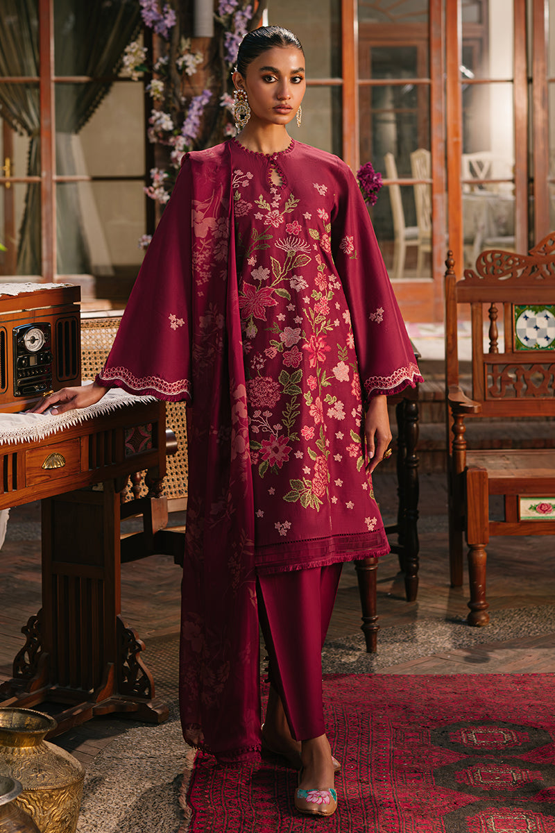 Cross Stitch Eid Lawn Unstitched Embroidered 3Pc Suit D-01 Ruby Maze