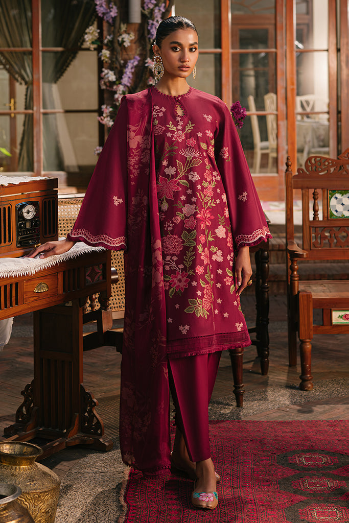 Cross Stitch Eid Lawn Unstitched Embroidered 3Pc Suit D-01 Ruby Maze