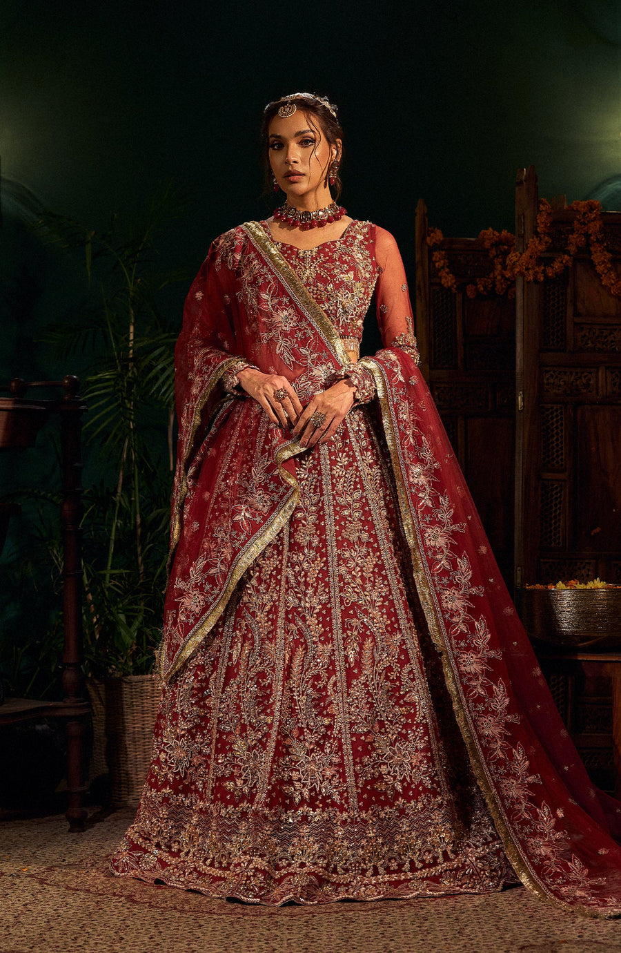 Front pose of model in Ruby Maxi dress by Fabiha Fatima