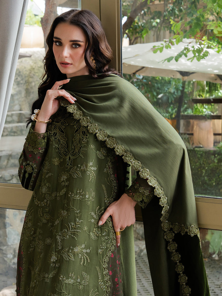 Faiza Faisal Dastaan Embroidered Khaddar Unstitched 3Pc Suit - RUMIYA
