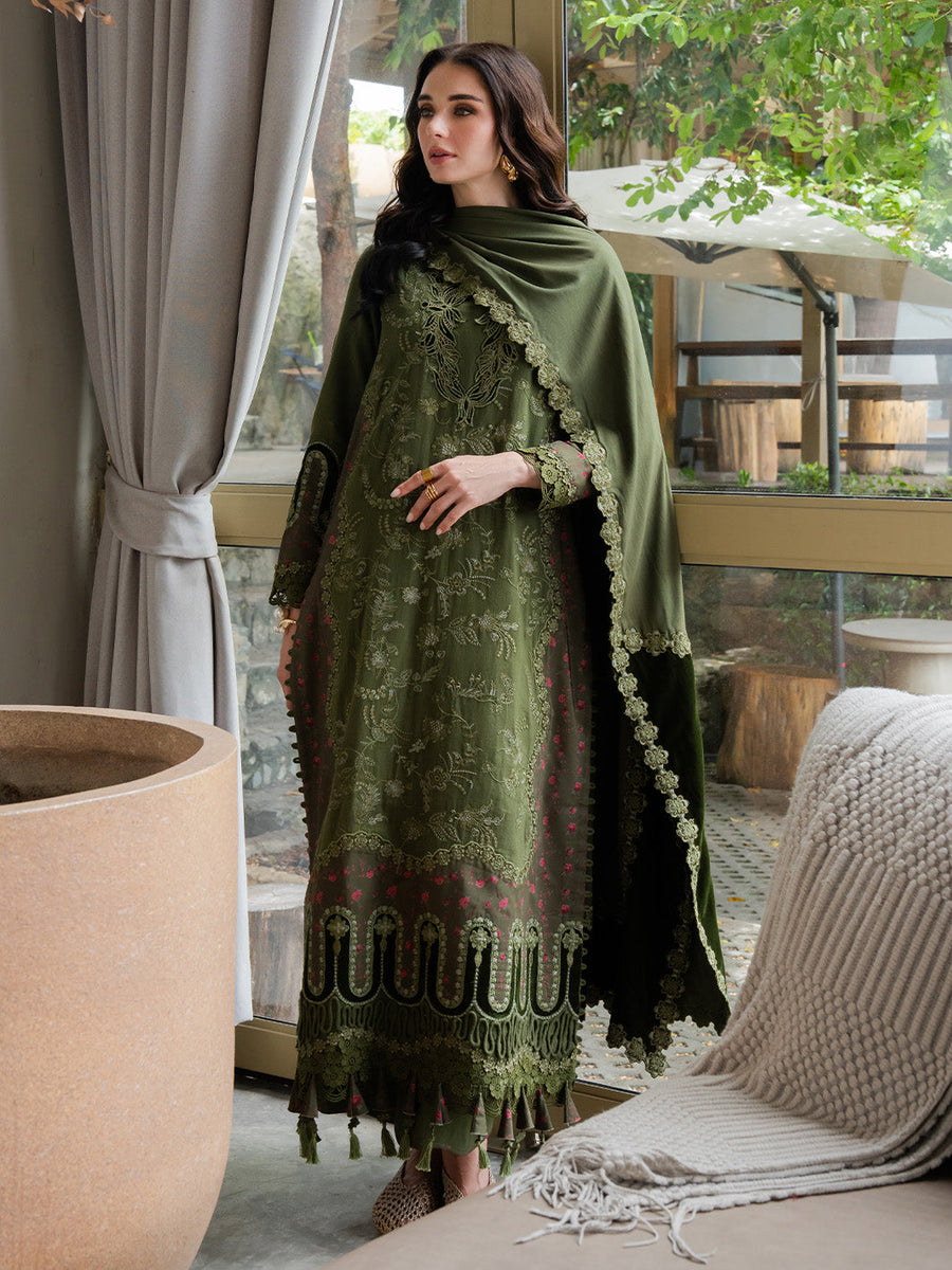 Faiza Faisal Dastaan Embroidered Khaddar Unstitched 3Pc Suit - RUMIYA
