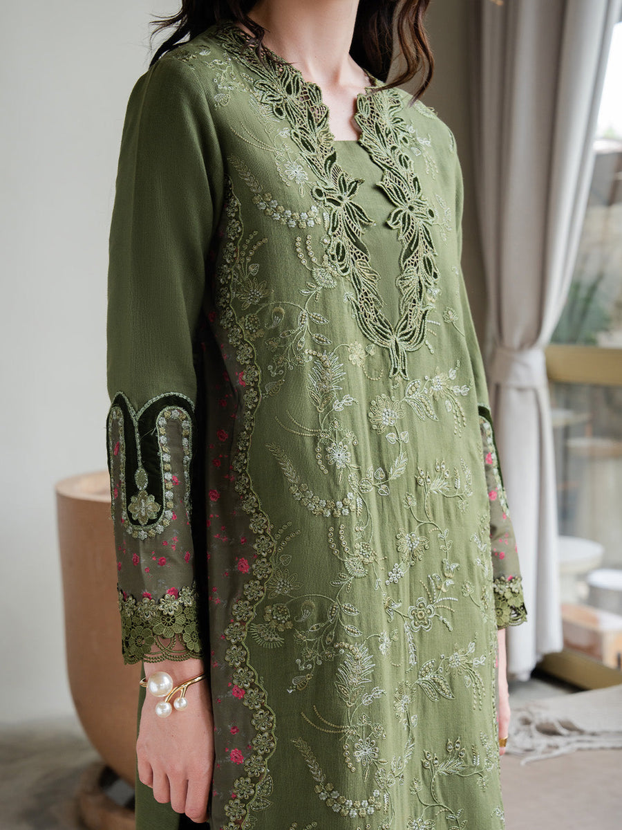 Faiza Faisal Dastaan Embroidered Khaddar Unstitched 3Pc Suit - RUMIYA