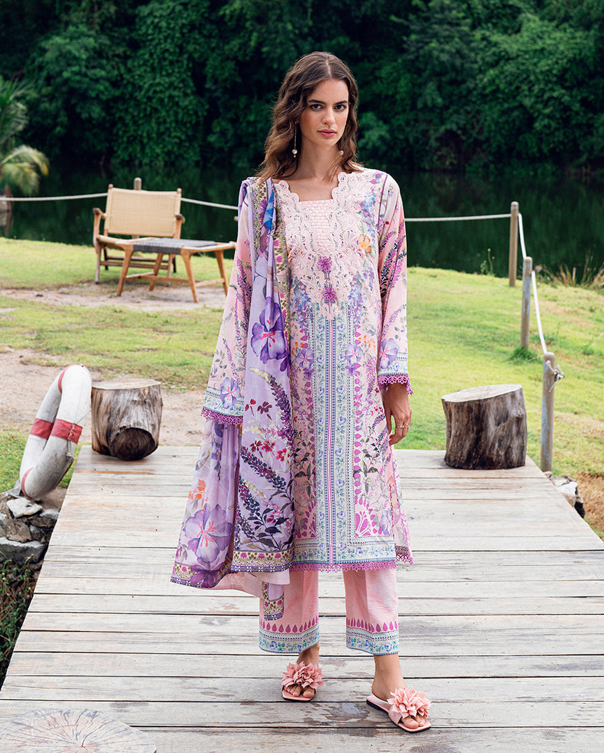 Roheenaz Garden Veil Printed Lawn Unstitched 3Pc Suit RNZ2501B Lilac Dust