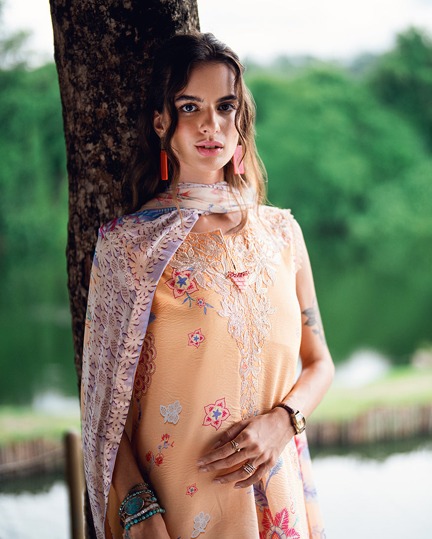 Roheenaz Garden Veil Printed Lawn Unstitched 3Pc Suit RNZ2502B Coral Whim