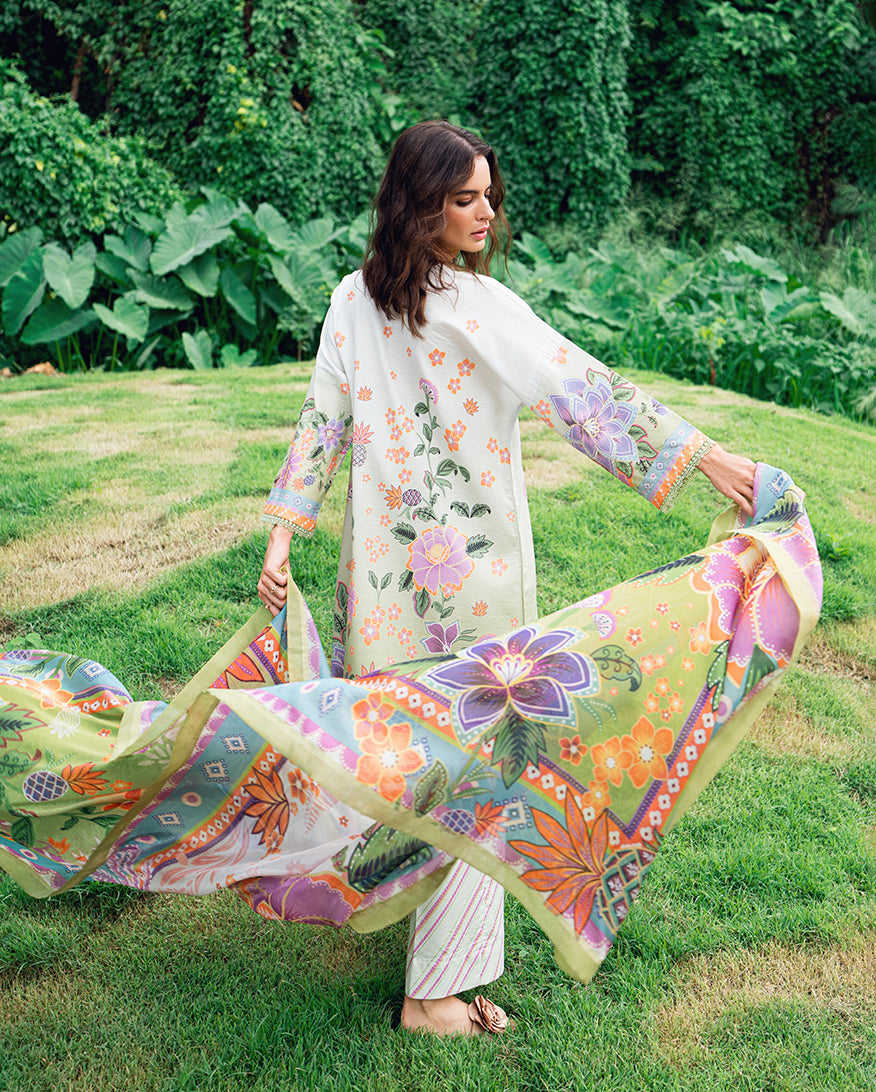 Roheenaz Garden Veil Printed Lawn Unstitched 3Pc Suit RNZ2504B Melon Muse