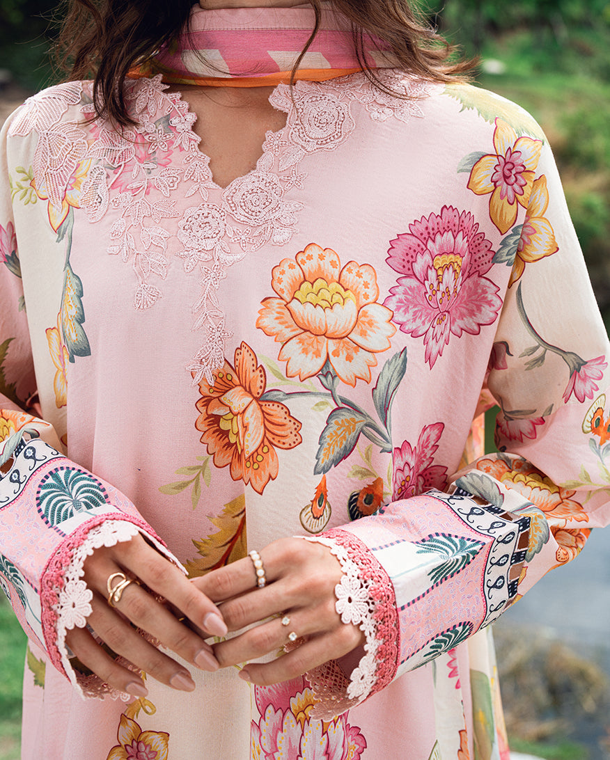 Roheenaz Garden Veil Printed Lawn Unstitched 3Pc Suit RNZ2505B Wildflower fluff