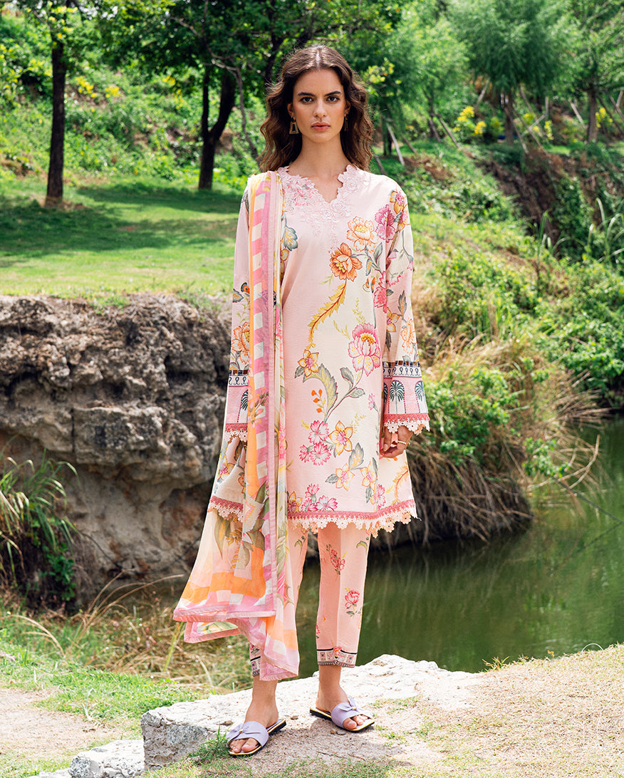 Roheenaz Garden Veil Printed Lawn Unstitched 3Pc Suit RNZ2505B Wildflower fluff
