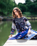 Roheenaz Garden Veil Printed Lawn Unstitched 3Pc Suit RNZ2506A BlackBerry Frost