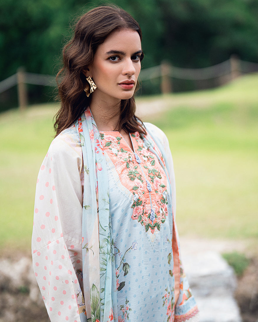 Roheenaz Garden Veil Printed Lawn Unstitched 3Pc Suit RNZ2507A Cloudberey glaze