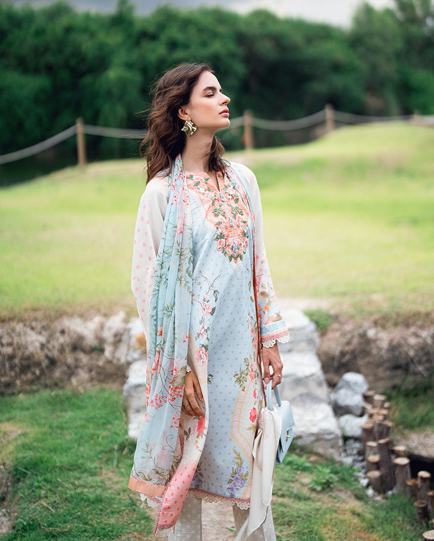 Roheenaz Garden Veil Printed Lawn Unstitched 3Pc Suit RNZ2507A Cloudberey glaze