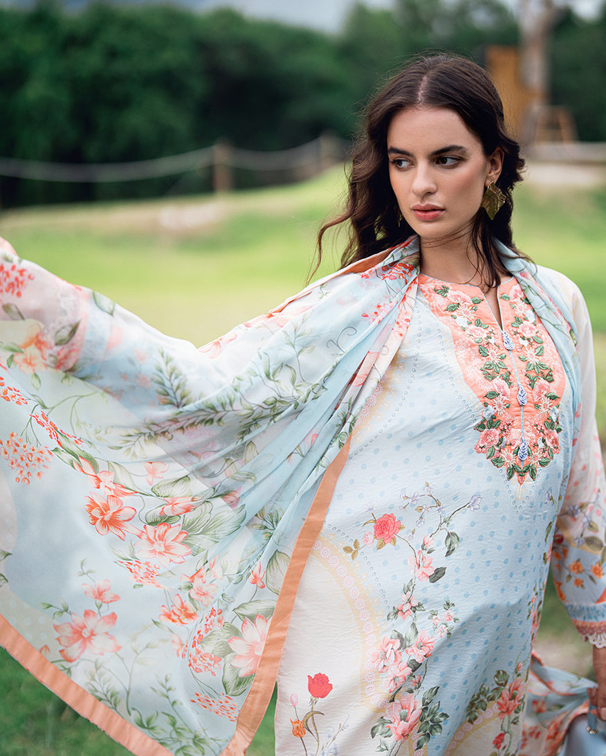 Roheenaz Garden Veil Printed Lawn Unstitched 3Pc Suit RNZ2507A Cloudberey glaze