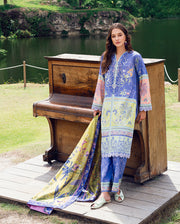Roheenaz Garden Veil Printed Lawn Unstitched 3Pc Suit RNZ2508A Inky Bloom
