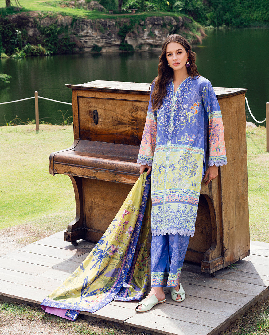 Roheenaz Garden Veil Printed Lawn Unstitched 3Pc Suit RNZ2508A Inky Bloom