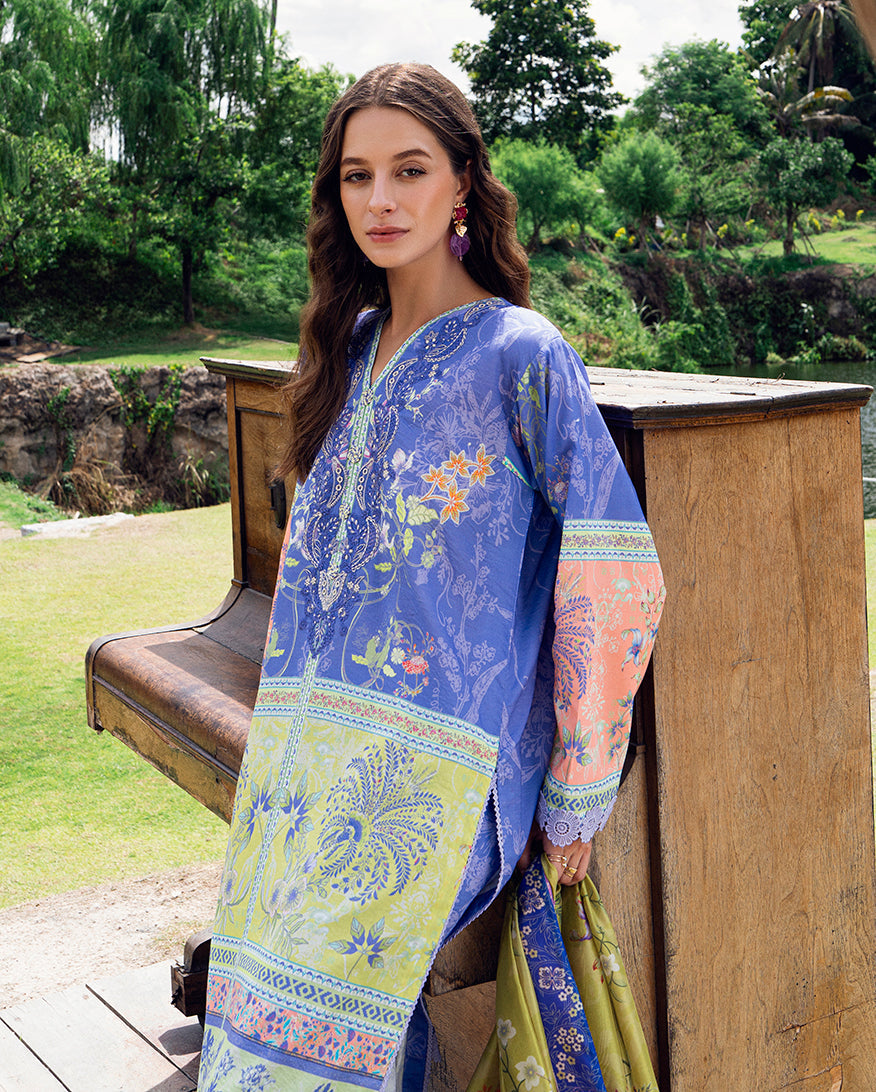 Roheenaz Garden Veil Printed Lawn Unstitched 3Pc Suit RNZ2508A Inky Bloom