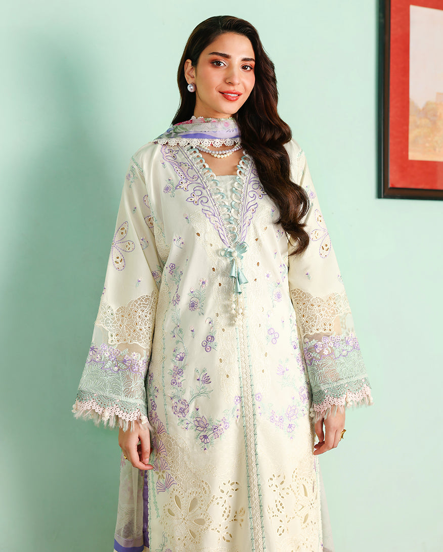 Roheenaz Summer Reverie Embroidered Lawn Unstitched 3Pc Suit - Celestia