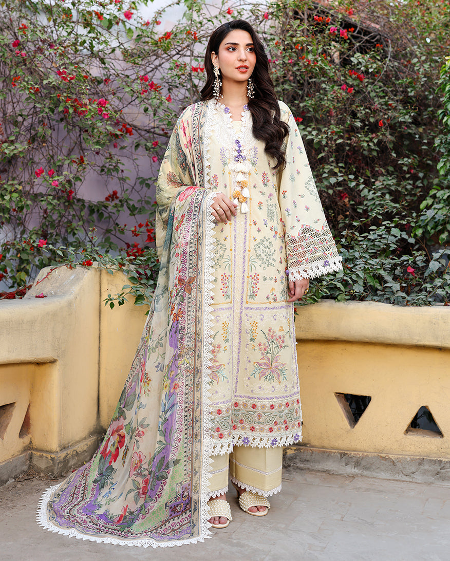 Roheenaz Summer Reverie Embroidered Lawn Unstitched 3Pc Suit - Isolde