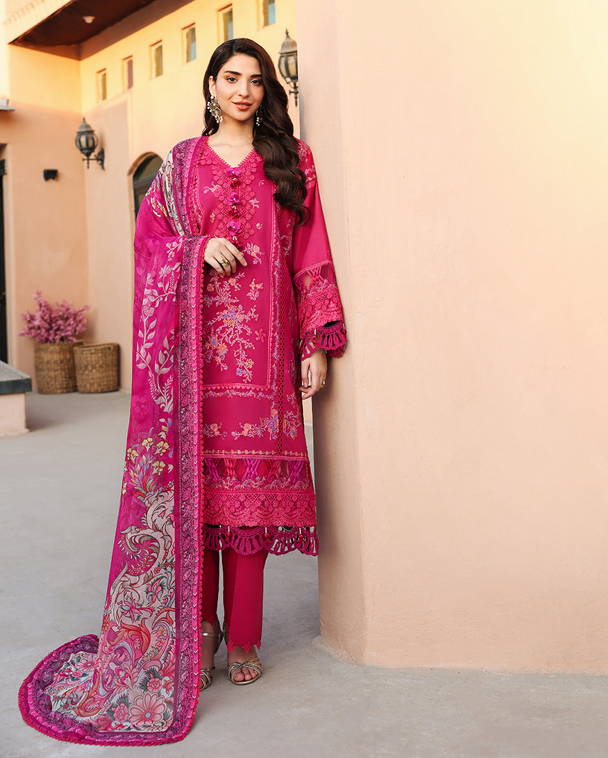 Roheenaz Summer Reverie Embroidered Lawn Unstitched 3Pc Suit - Ivoria