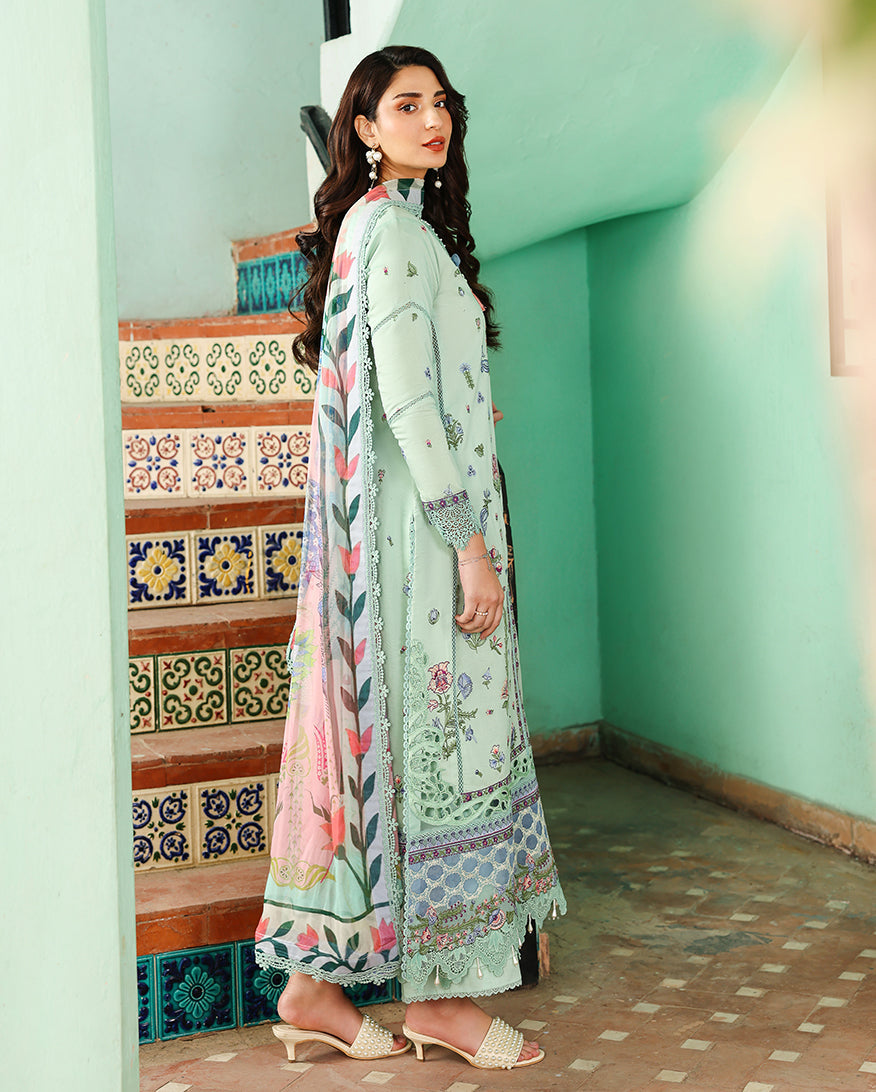 Roheenaz Summer Reverie Embroidered Lawn Unstitched 3Pc Suit - Rosaline