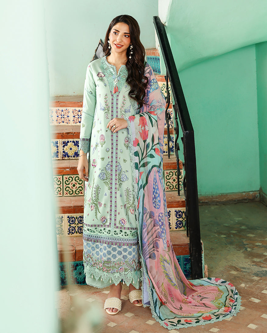 Roheenaz Summer Reverie Embroidered Lawn Unstitched 3Pc Suit - Rosaline