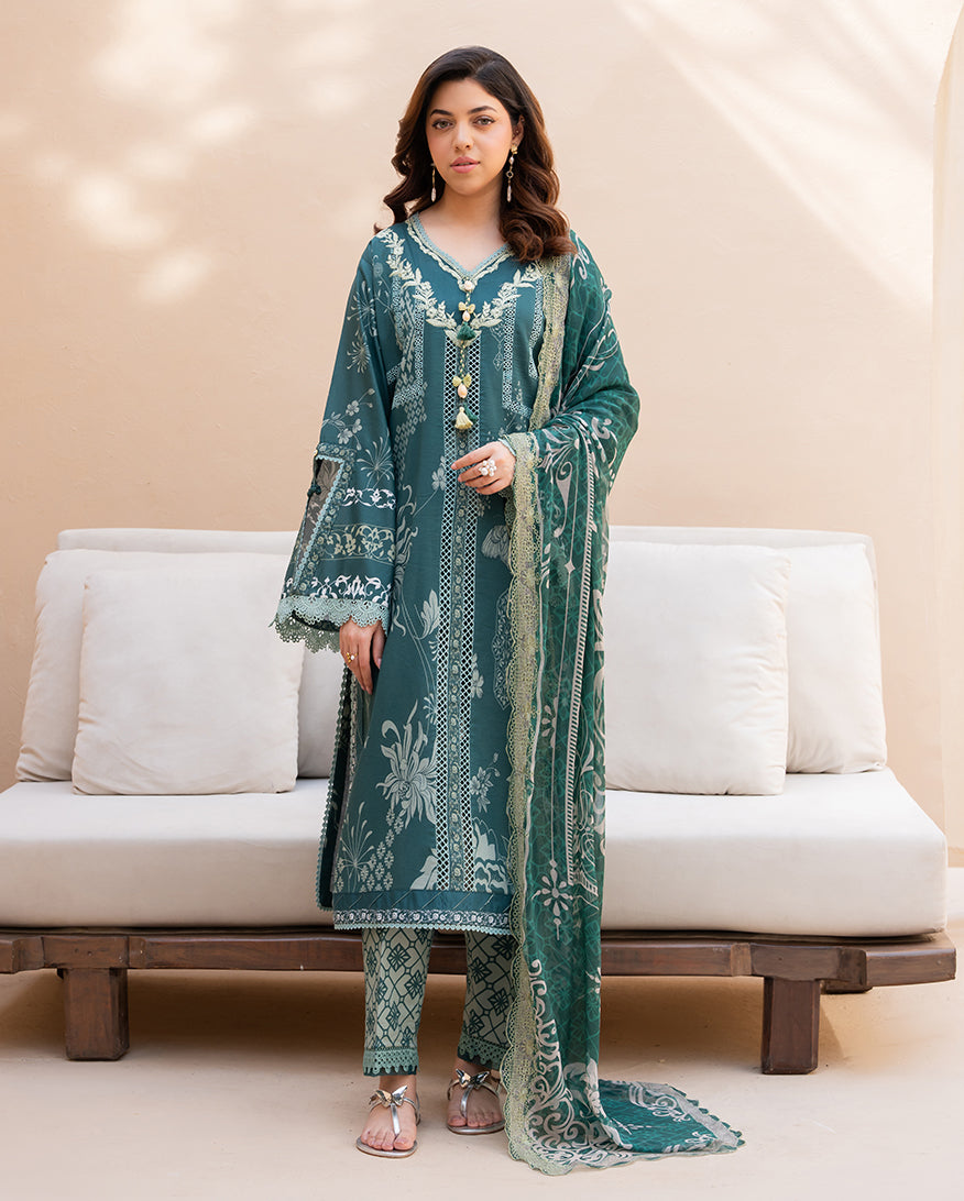 Roheenaz Summer in Bloom Printed Lawn Unstitched 3Pc Suit - GARDENIA VEIL