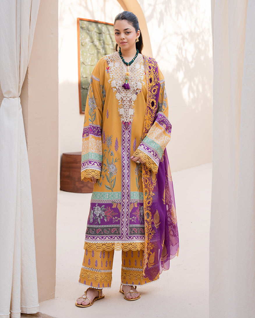 Roheenaz Summer in Bloom Printed Lawn Unstitched 3Pc Suit - CAMELLIA CHARM