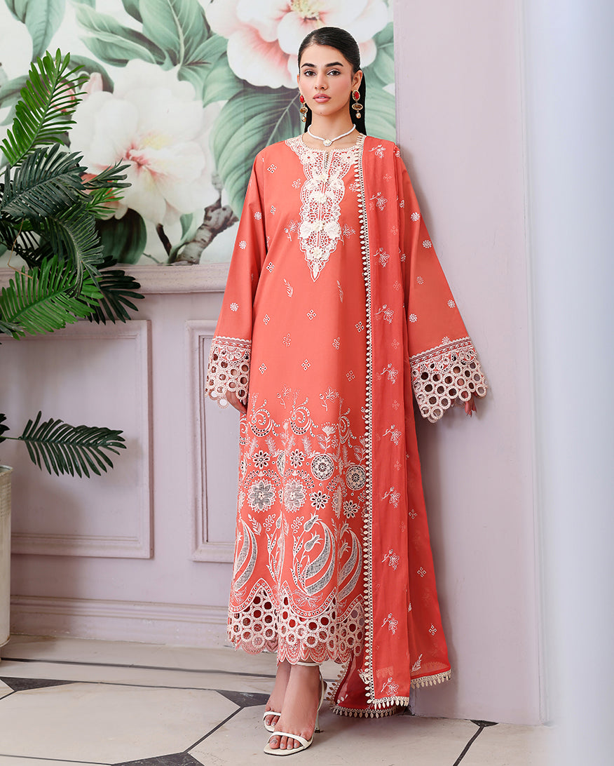 Roheenaz Veil of Summer Embroidered Lawn Unstitched 3Pc Suit - SOLEIL BLANC