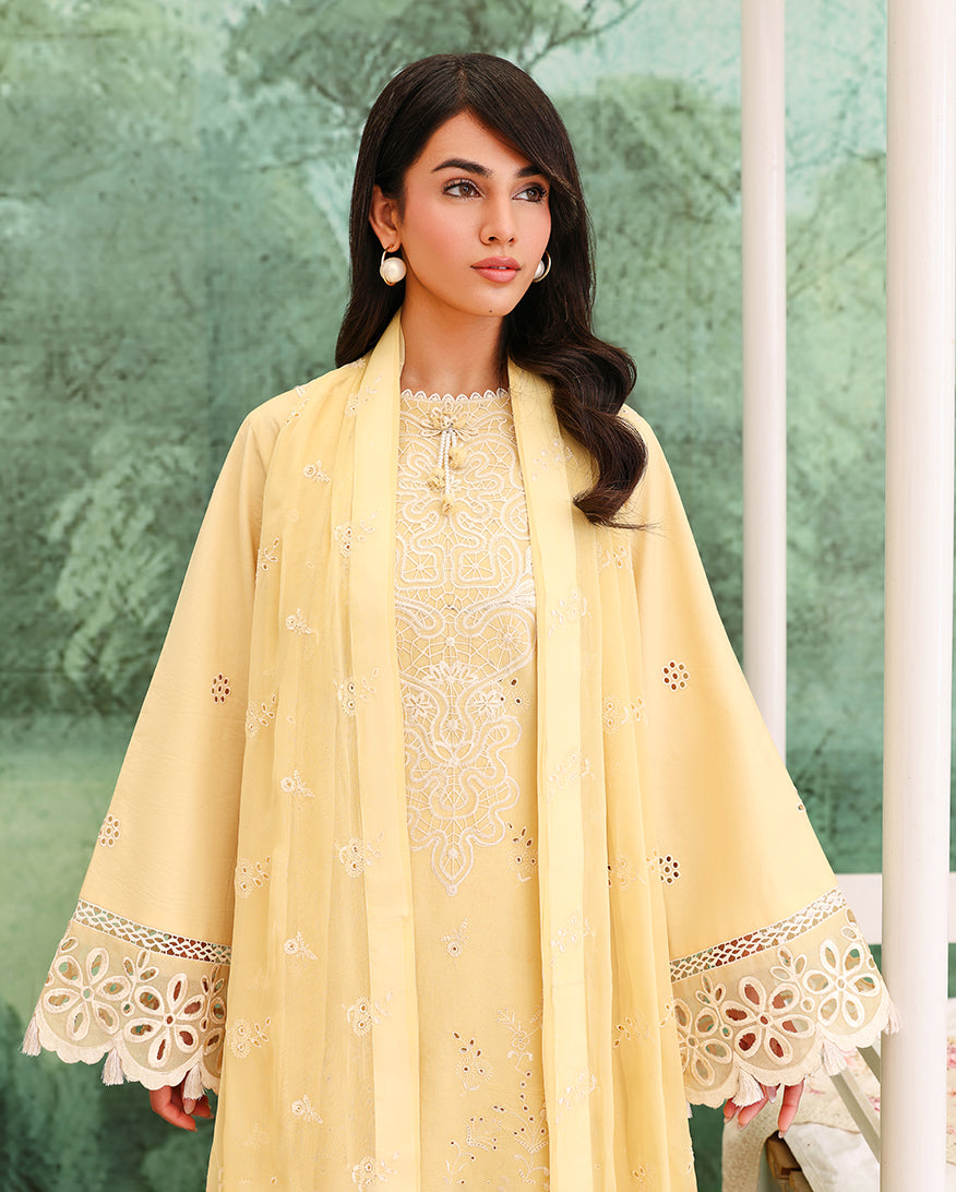 Roheenaz Veil of Summer Embroidered Lawn Unstitched 3Pc Suit - LUMIERE YELLOW