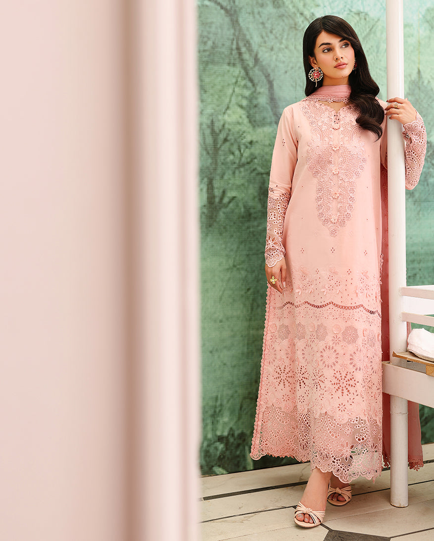 Roheenaz Veil of Summer Embroidered Lawn Unstitched 3Pc Suit - AZURE ELAN