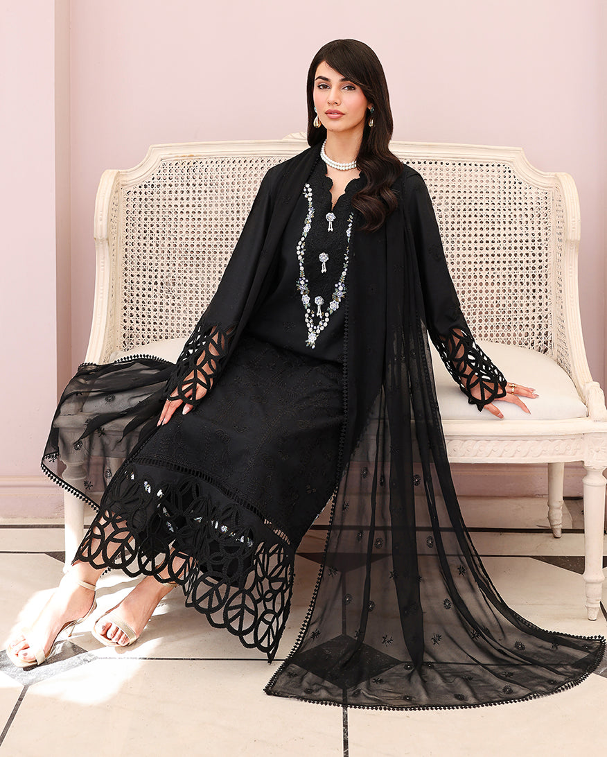 Roheenaz Veil of Summer Embroidered Lawn Unstitched 3Pc Suit - BLACK LACE