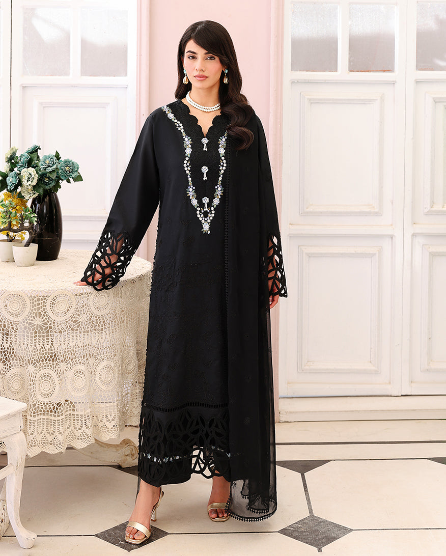 Roheenaz Veil of Summer Embroidered Lawn Unstitched 3Pc Suit - BLACK LACE