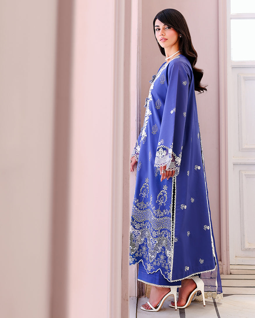 Roheenaz Veil of Summer Embroidered Lawn Unstitched 3Pc Suit - BLANC MIRAGE
