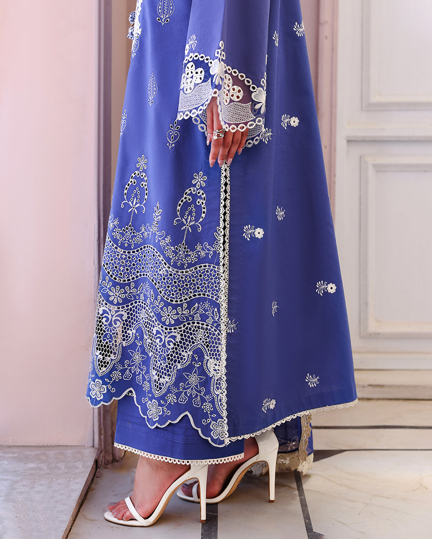 Roheenaz Veil of Summer Embroidered Lawn Unstitched 3Pc Suit - BLANC MIRAGE