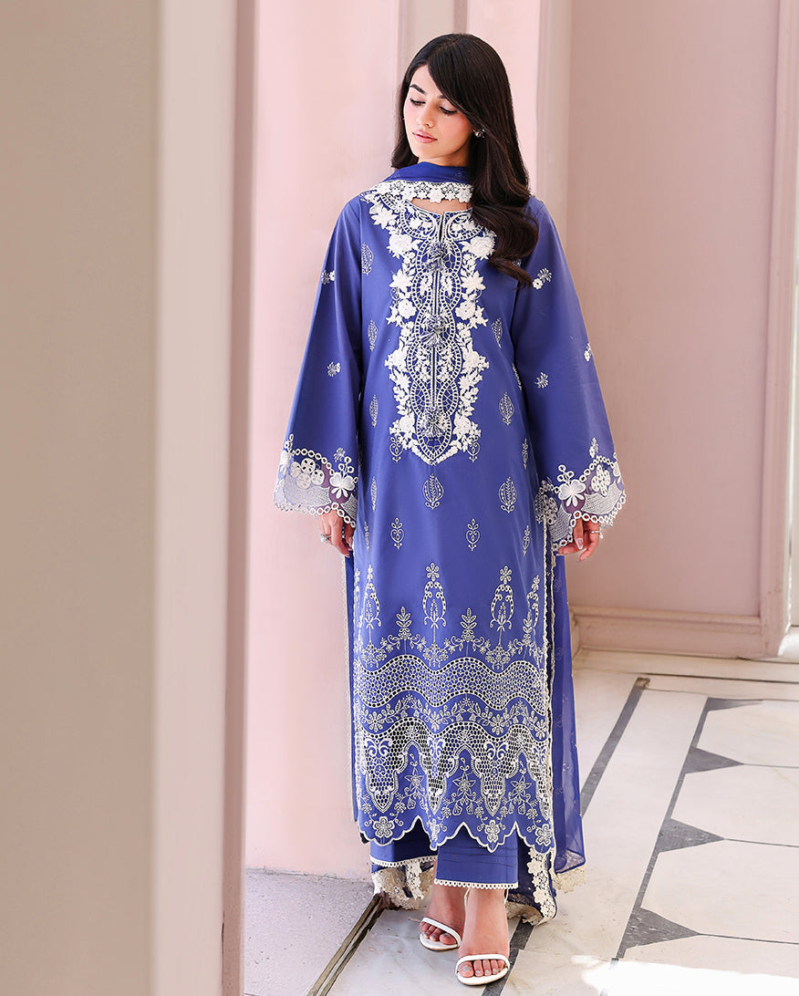 Roheenaz Veil of Summer Embroidered Lawn Unstitched 3Pc Suit - BLANC MIRAGE