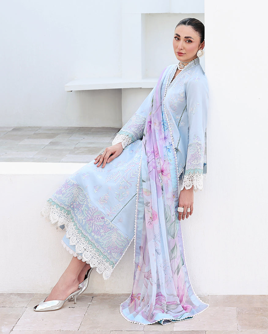 Roheenaz Floral Reverie Embroidered Lawn Unstitched 3Pc Suit - Morning Petal