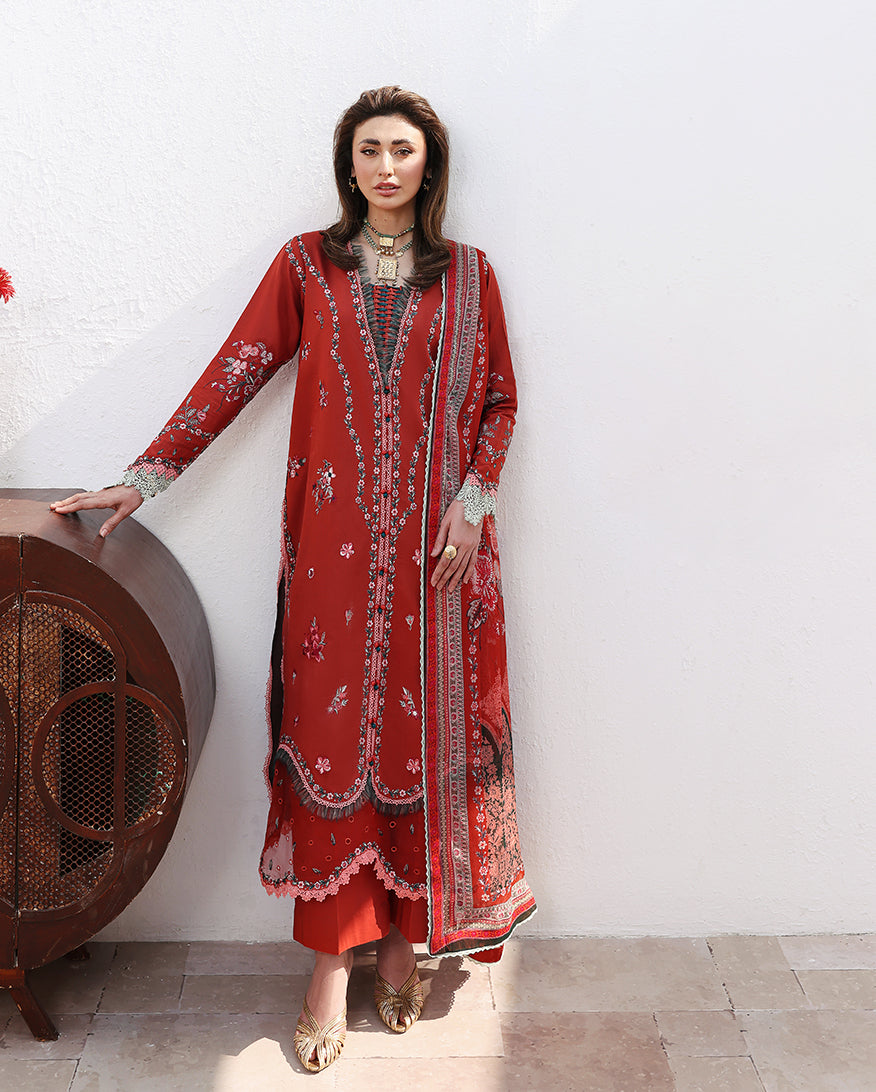 Roheenaz Floral Reverie Embroidered Lawn Unstitched 3Pc Suit - Serene Bloom