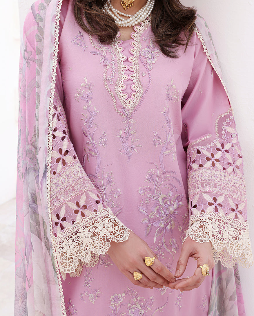 Roheenaz Floral Reverie Embroidered Lawn Unstitched 3Pc Suit - Pastel Dream