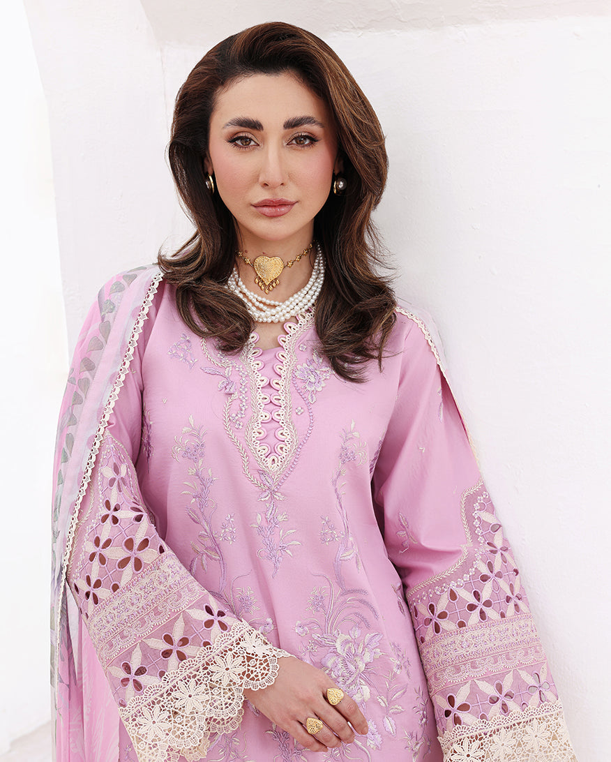 Roheenaz Floral Reverie Embroidered Lawn Unstitched 3Pc Suit - Pastel Dream