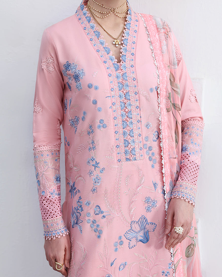 Roheenaz Floral Reverie Embroidered Lawn Unstitched 3Pc Suit - Crystal Glow