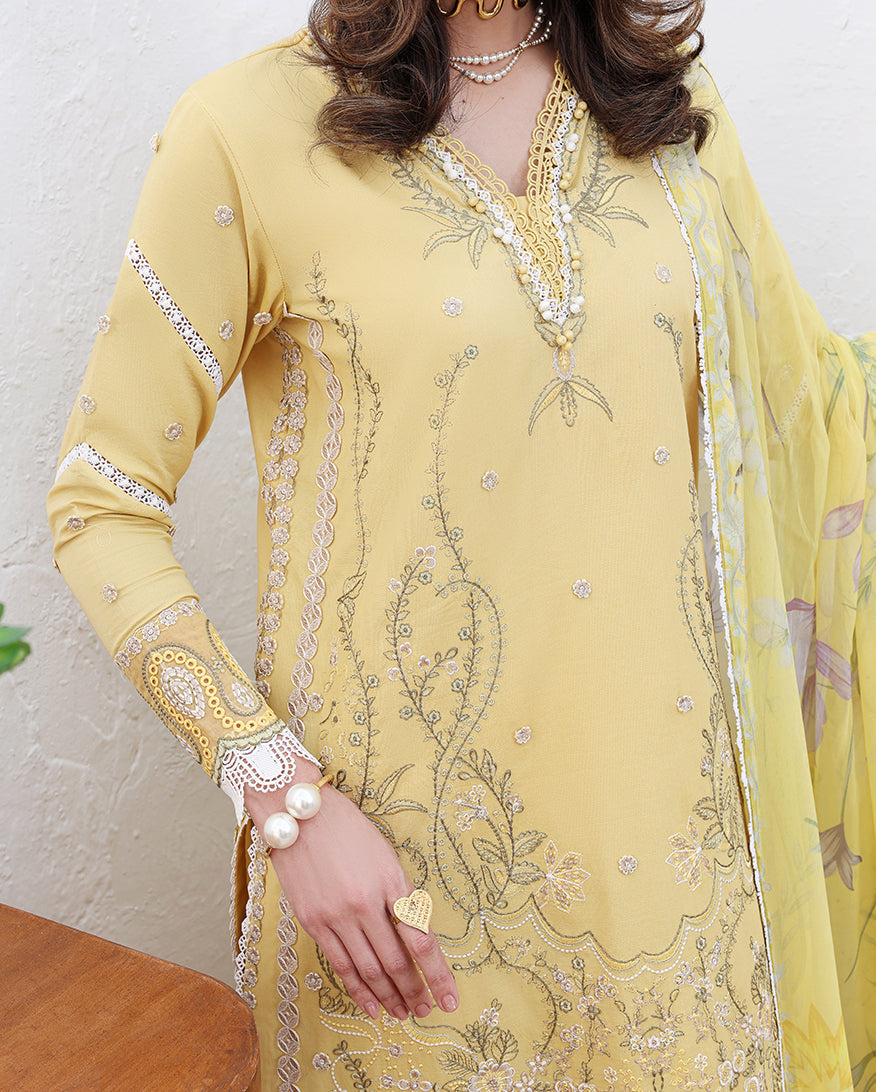 Roheenaz Floral Reverie Embroidered Lawn Unstitched 3Pc Suit - Summer Glow