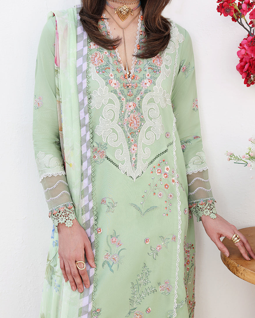 Roheenaz Floral Reverie Embroidered Lawn Unstitched 3Pc Suit - Daydream Gleam