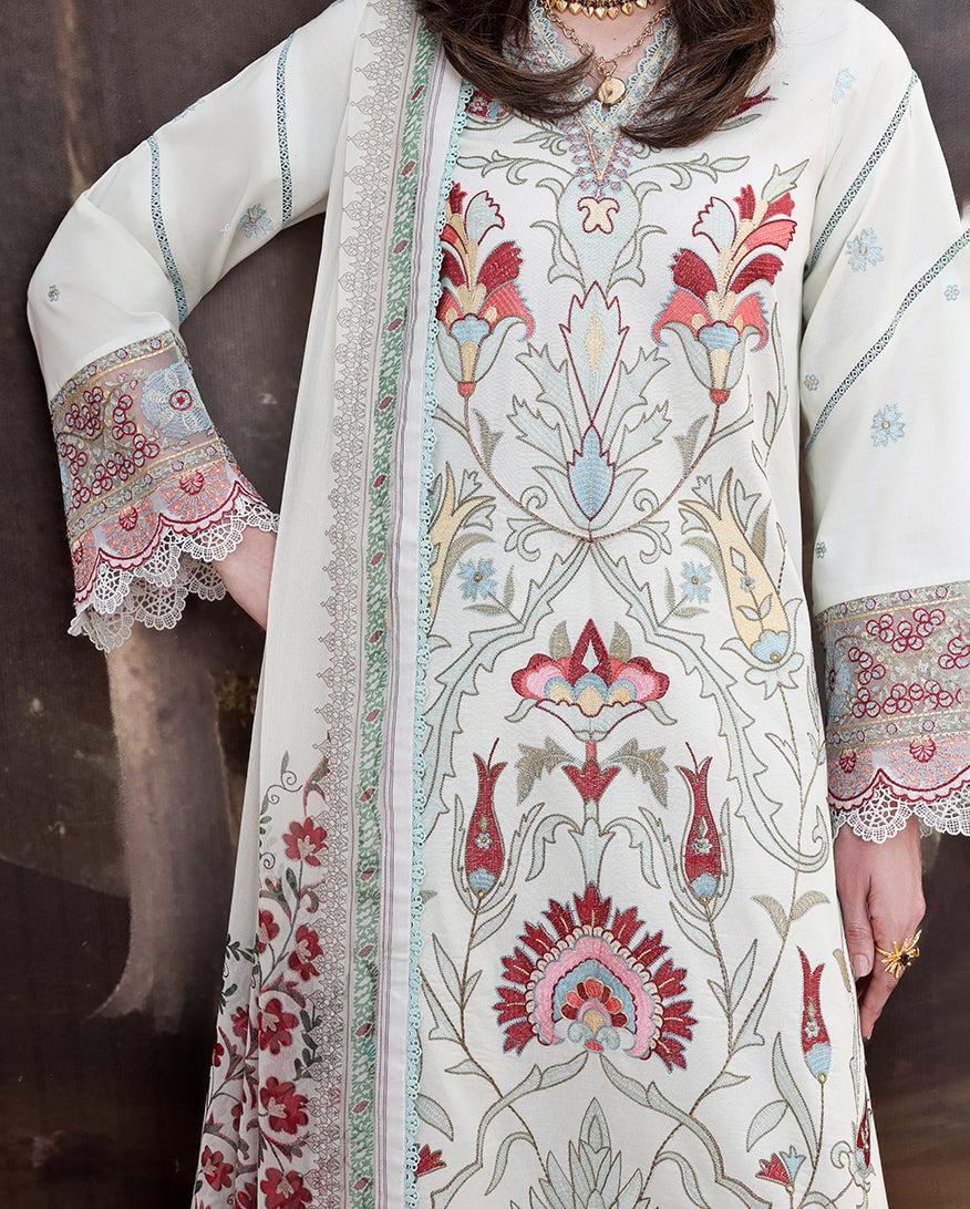 Roheenaz Floral Reverie Embroidered Lawn Unstitched 3Pc Suit - Lunar Glow