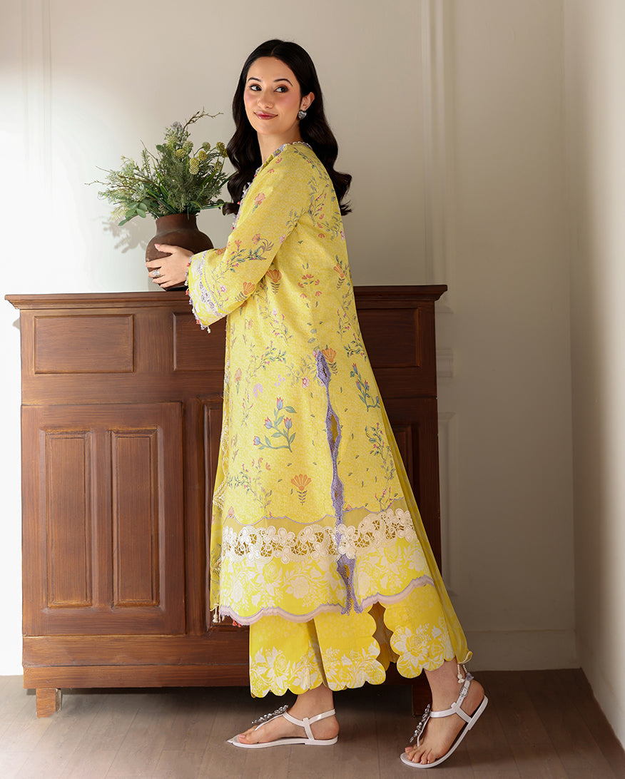 Roheenaz Sunlit Tales Embroidered Lawn Unstitched 3Pc Suit - Honey Haze