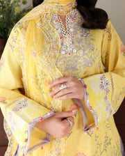 Roheenaz Sunlit Tales Embroidered Lawn Unstitched 3Pc Suit - Honey Haze